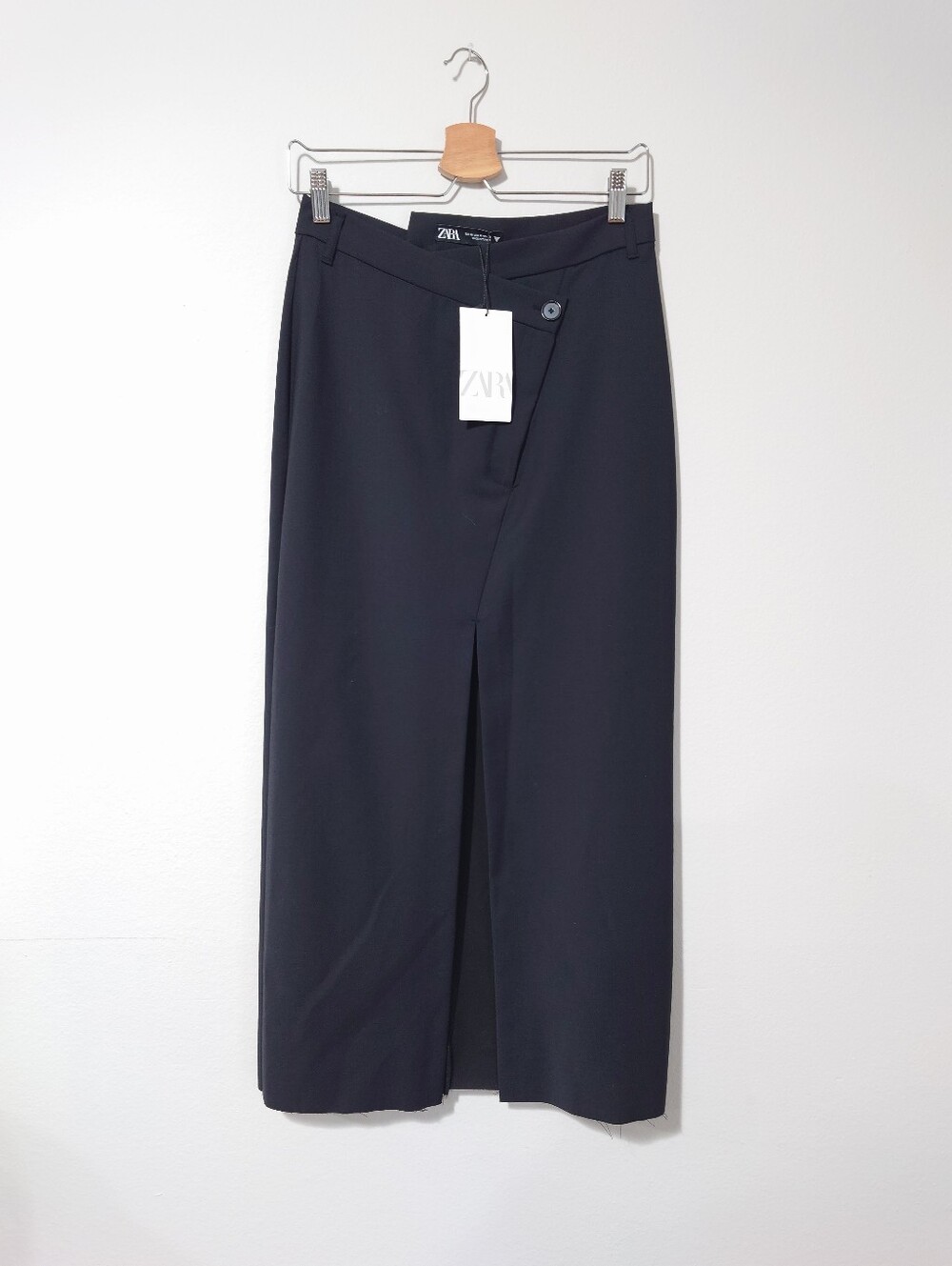 Zara Asymmetric Wrap Midi Skirt Navy Blue Size M NWT